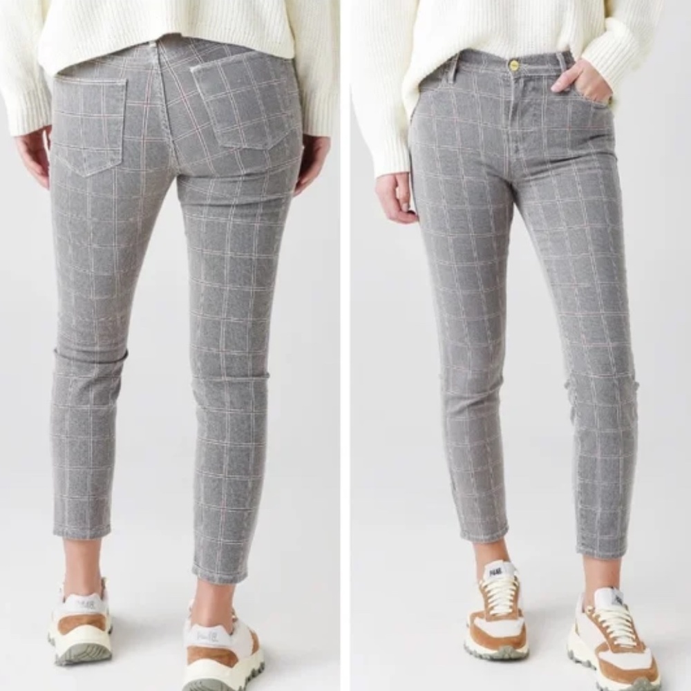 Frame Le High Skinny Crop Gray Window Pane Plaid Size 24